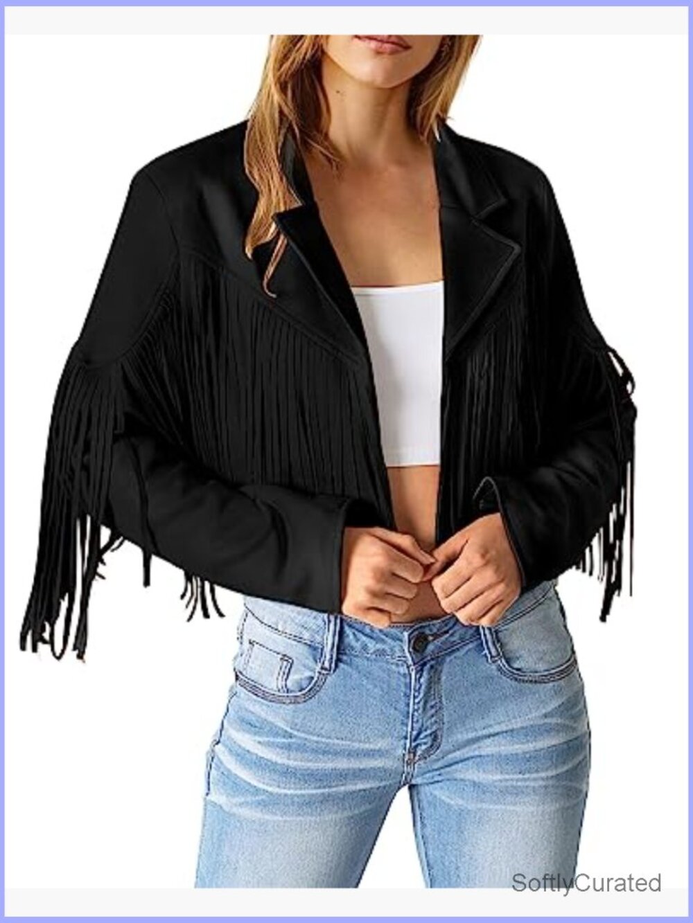 Fringe Faux Suede Leather Motorcycle Cropped Jacket Coat - Picture 2 of 7